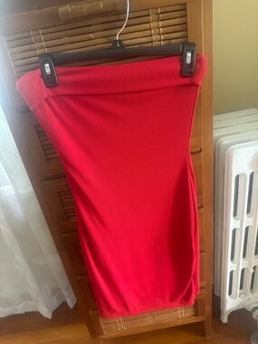 Amazon Red Ribbed Midi Tube Dress